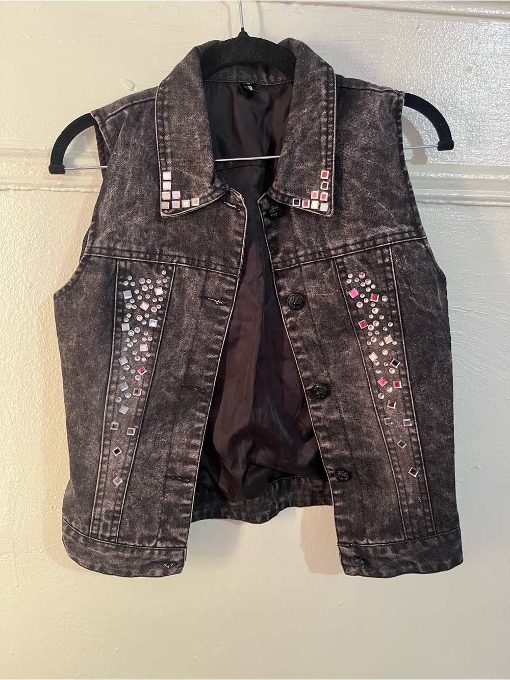 Embellished Washed Black Denim Vest